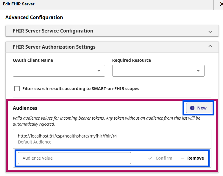 Configuration des audiences FHIR